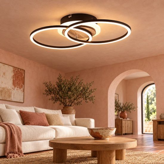 Plafoniera led 25w cct 2700k 6000k con telecomando a doppio cerchio nera effetto legno