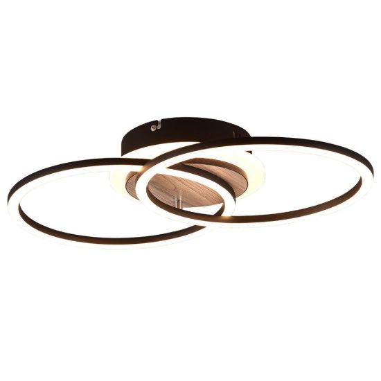 Plafoniera led 25w cct 2700k 6000k con telecomando a doppio cerchio nera effetto legno