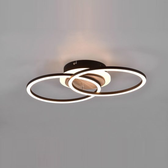 Plafoniera led 25w cct 2700k 6000k con telecomando a doppio cerchio nera effetto legno