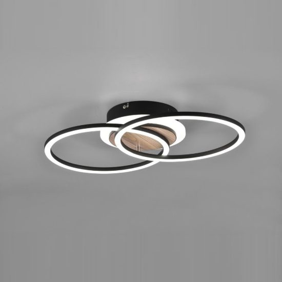 Plafoniera led 25w cct 2700k 6000k con telecomando a doppio cerchio nera effetto legno