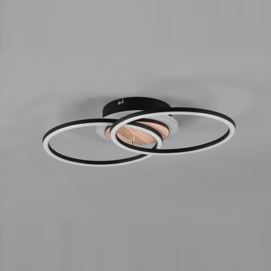 Plafoniera led 25w cct 2700k 6000k con telecomando a doppio cerchio nera effetto legno