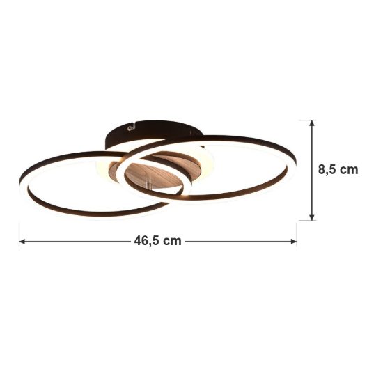 Plafoniera led 25w cct 2700k 6000k con telecomando a doppio cerchio nera effetto legno