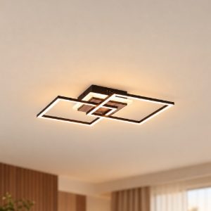 Plafoniera led 25w cct 2700k 6000k con telecomando a doppio quadrato nera effetto legno