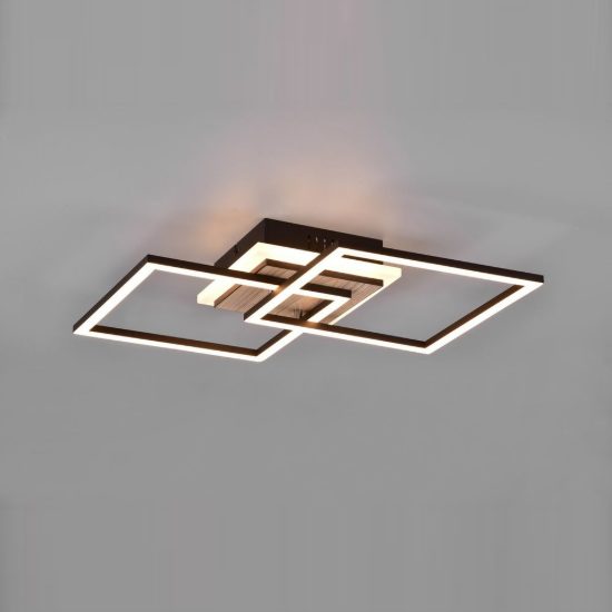 Plafoniera led 25w cct 2700k 6000k con telecomando a doppio quadrato nera effetto legno