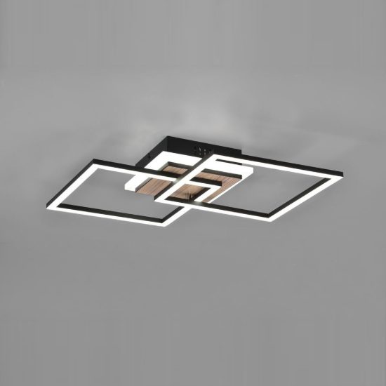 Plafoniera led 25w cct 2700k 6000k con telecomando a doppio quadrato nera effetto legno