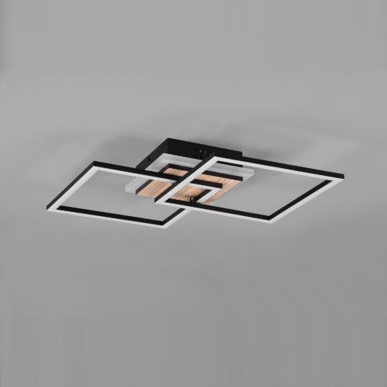Plafoniera led 25w cct 2700k 6000k con telecomando a doppio quadrato nera effetto legno