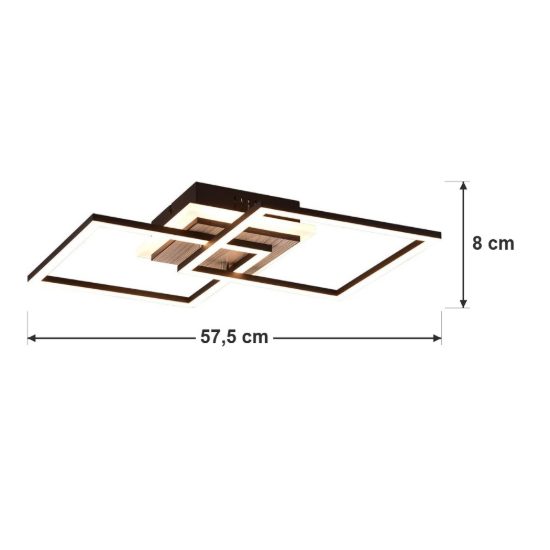 Plafoniera led 25w cct 2700k 6000k con telecomando a doppio quadrato nera effetto legno