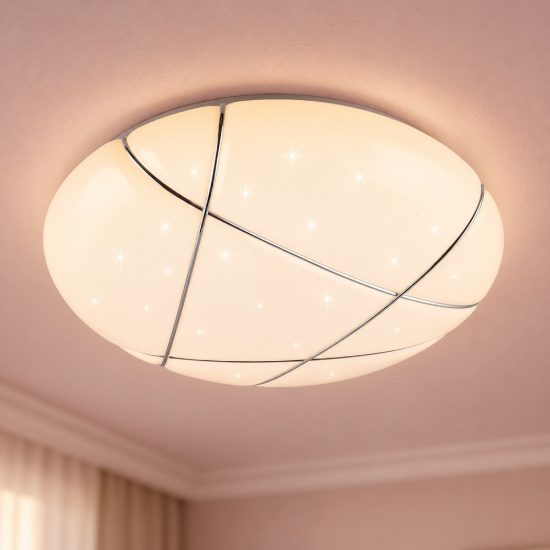 Plafoniera led 36w cct 2700k 6300k con telecomando rotonda bianca effetto cielo stellato
