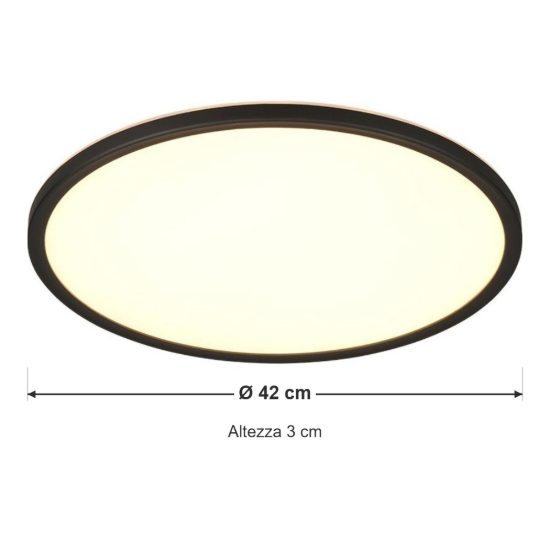 Plafoniera led 22w cct 2700k 6500k con telecomando moderna rotonda nera piatta