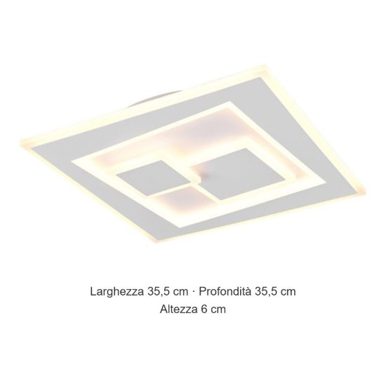 Plafoniera led 34w cct 2700k 6500k con telecomando moderna quadrata bianca effetto 3d