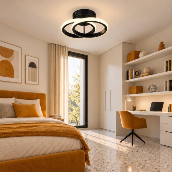 Plafoniera led 7w 3000k moderna nera con diffusore a doppio cerchio