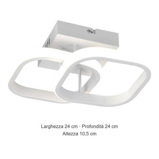 Plafoniera led 7w 4000k moderna bianca con diffusore a doppio quadrato