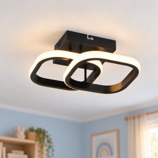 Plafoniera led 7w 3000k moderna nera con diffusore a doppio quadrato