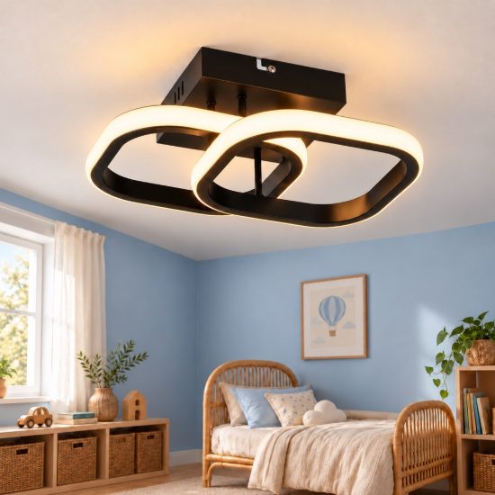 Plafoniera led 7w 3000k moderna nera con diffusore a doppio quadrato