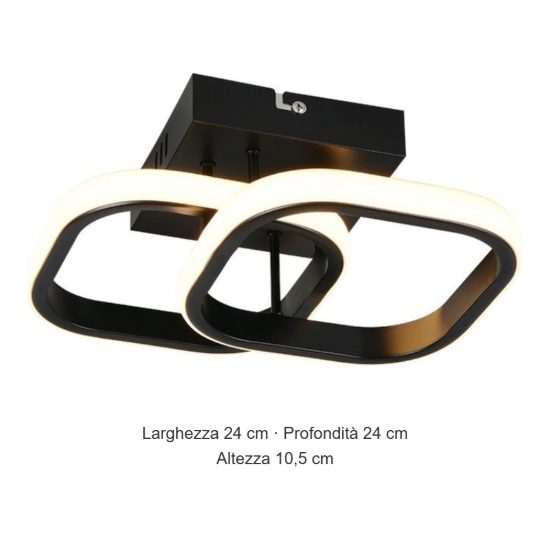 Plafoniera led 7w 3000k moderna nera con diffusore a doppio quadrato