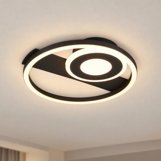 Plafoniera led 22w 3000k moderna nera con elementi fluttuanti