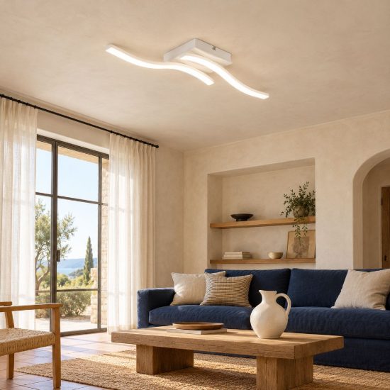 Plafoniera led 12w 4000k per soggiorno moderna bianca con 2 bacchette ondulate