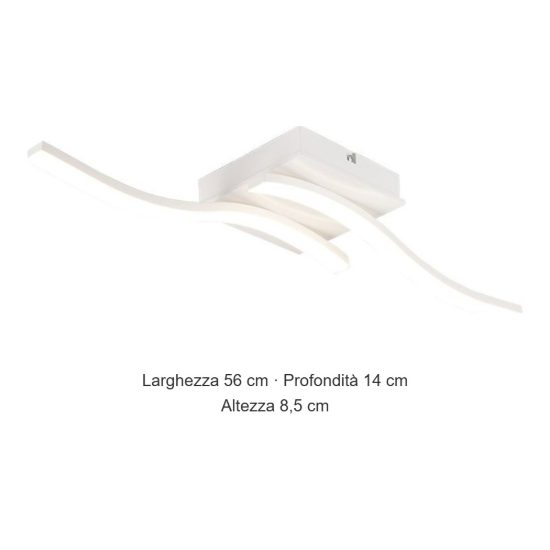 Plafoniera led 12w 4000k per soggiorno moderna bianca con 2 bacchette ondulate
