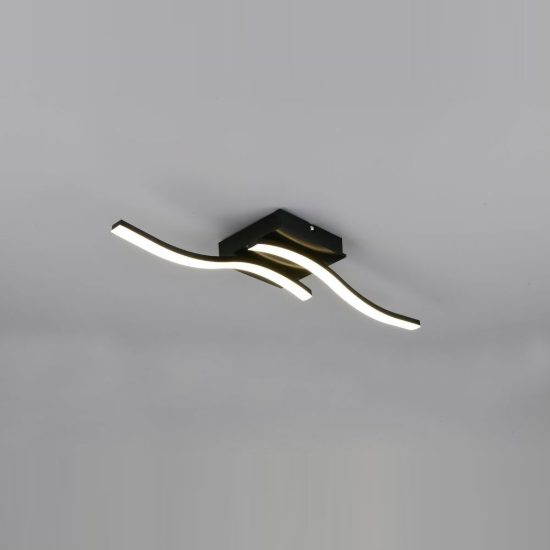 Plafoniera led 12w 4000k per soggiorno moderna nera con 2 bacchette ondulate