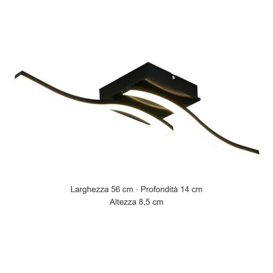 Plafoniera led 12w 4000k per soggiorno moderna nera con 2 bacchette ondulate