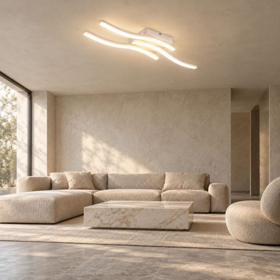 Plafoniera led 18w 4000k per soggiorno moderna bianca con 3 bacchette ondulate