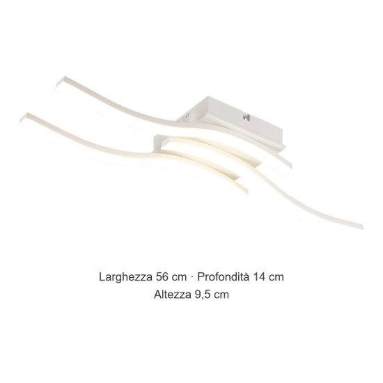 Plafoniera led 18w 4000k per soggiorno moderna bianca con 3 bacchette ondulate