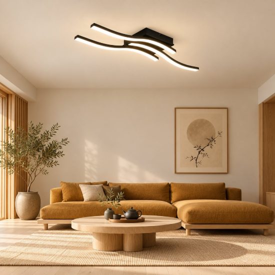 Plafoniera led 18w 4000k per soggiorno moderna nera con 3 bacchette ondulate