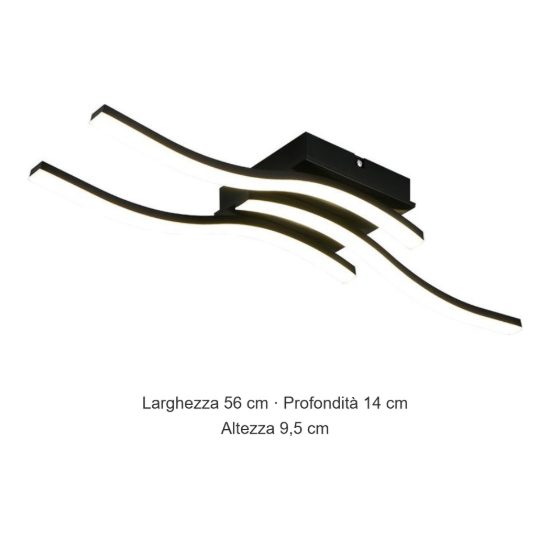 Plafoniera led 18w 4000k per soggiorno moderna nera con 3 bacchette ondulate