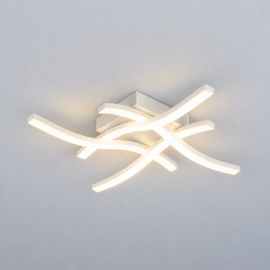 Plafoniera led 22w 4000k per soggiorno moderna bianca con 4 bacchette ondulate