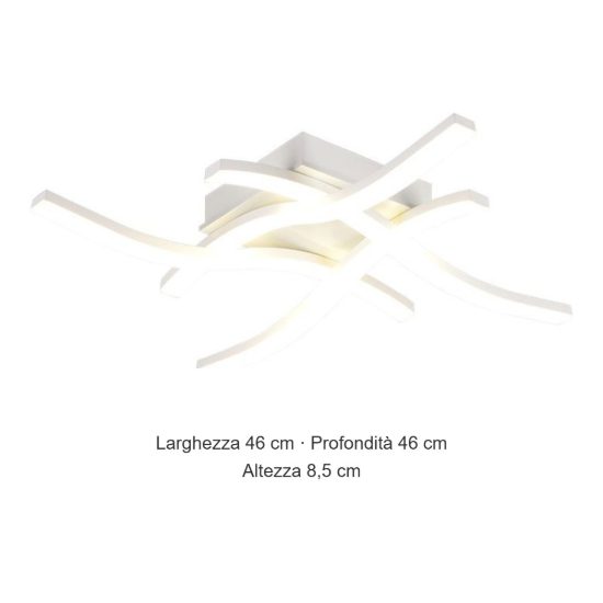 Plafoniera led 22w 4000k per soggiorno moderna bianca con 4 bacchette ondulate