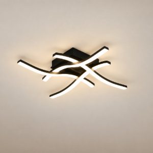 Plafoniera led 22w 4000k per soggiorno moderna nera con 4 bacchette ondulate