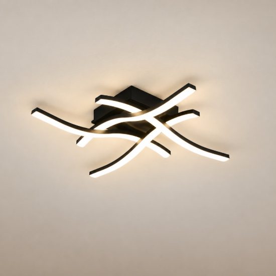 Plafoniera led 22w 4000k per soggiorno moderna nera con 4 bacchette ondulate