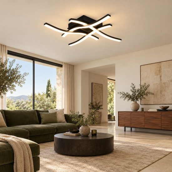 Plafoniera led 22w 4000k per soggiorno moderna nera con 4 bacchette ondulate