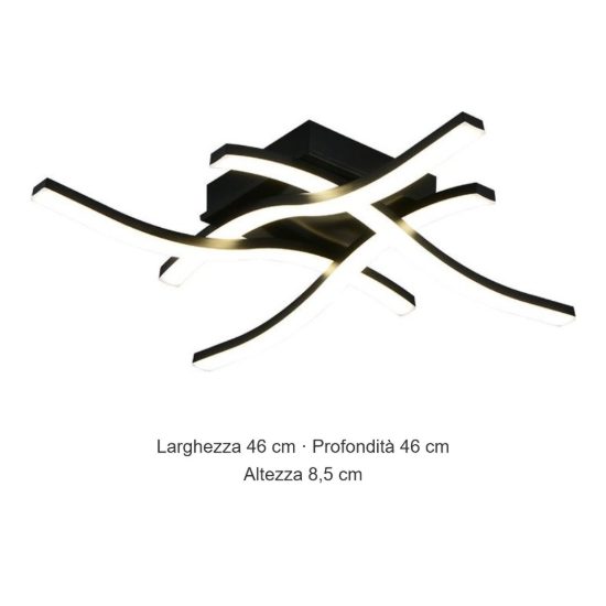 Plafoniera led 22w 4000k per soggiorno moderna nera con 4 bacchette ondulate