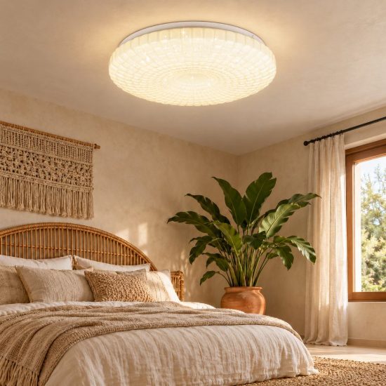 Plafoniera led 16w 3000k moderna rotonda bianca con diffusore lavorato effetto cielo stellato