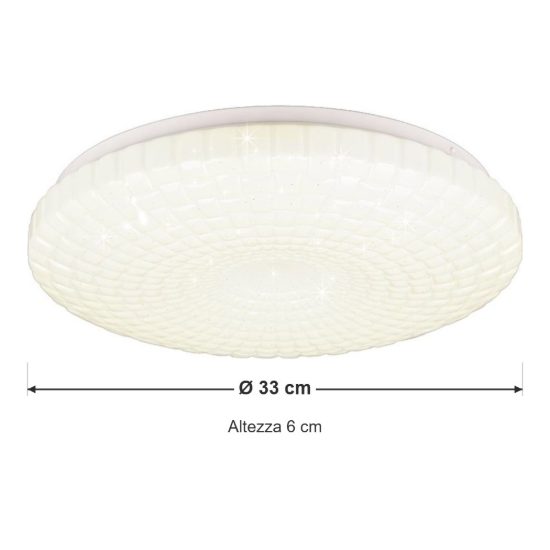 Plafoniera led 16w 3000k moderna rotonda bianca con diffusore lavorato effetto cielo stellato