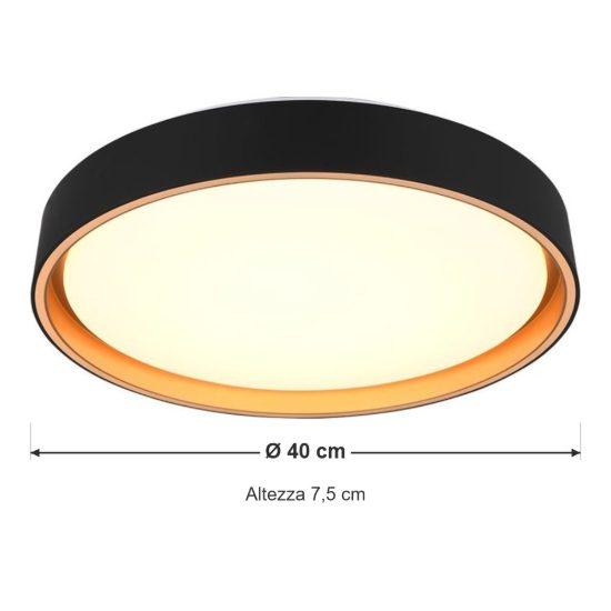 Plafoniera led 24w cct 2700k 6500k con telecomando moderna rotonda nera oro