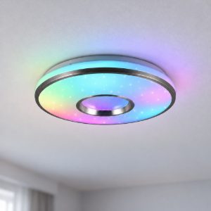 Plafoniera led 21w cct 2700k 6500k rgb con telecomando bianca alluminio effetto stellato
