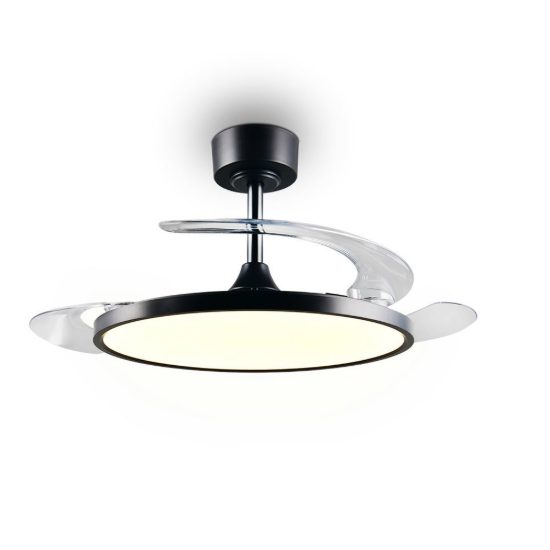 Ventilatore da soffitto con luce led 30w cct 2700k 6500k con telecomando nero con pale a scomparsa