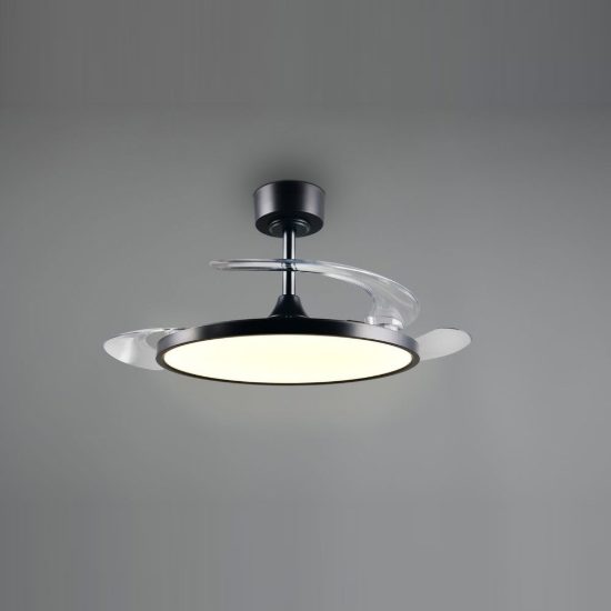 Ventilatore da soffitto con luce led 30w cct 2700k 6500k con telecomando nero con pale a scomparsa