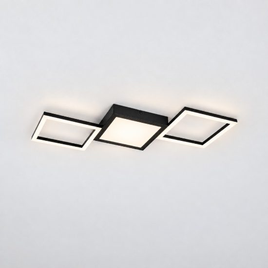 Plafoniera led 24w 3000k per soggiorno moderna nera a 3 cornici rettangolari effetto infinito