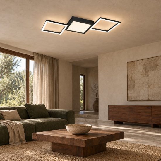 Plafoniera led 24w 3000k per soggiorno moderna nera a 3 cornici rettangolari effetto infinito