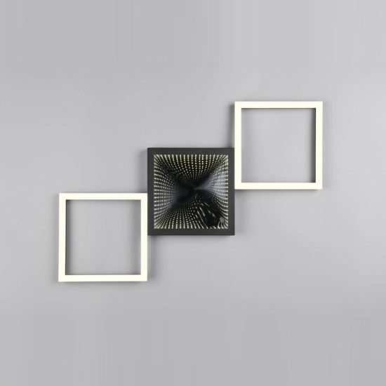 Plafoniera led 24w 3000k per soggiorno moderna nera a 3 cornici rettangolari effetto infinito