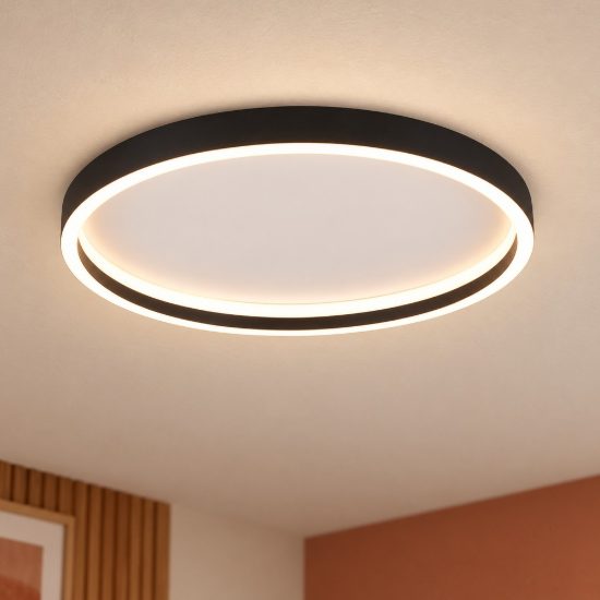 Plafoniera led 20w 3000k moderna rotonda con bordo in metallo nero