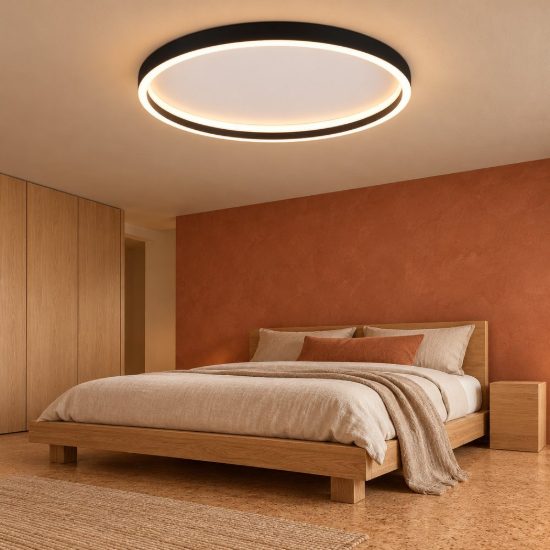 Plafoniera led 20w 3000k moderna rotonda con bordo in metallo nero