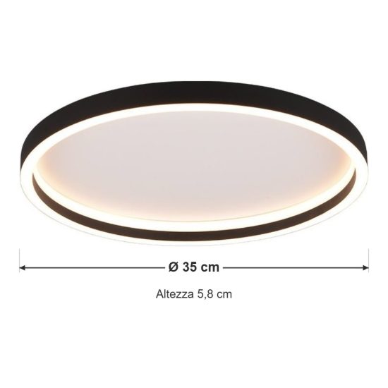 Plafoniera led 20w 3000k moderna rotonda con bordo in metallo nero