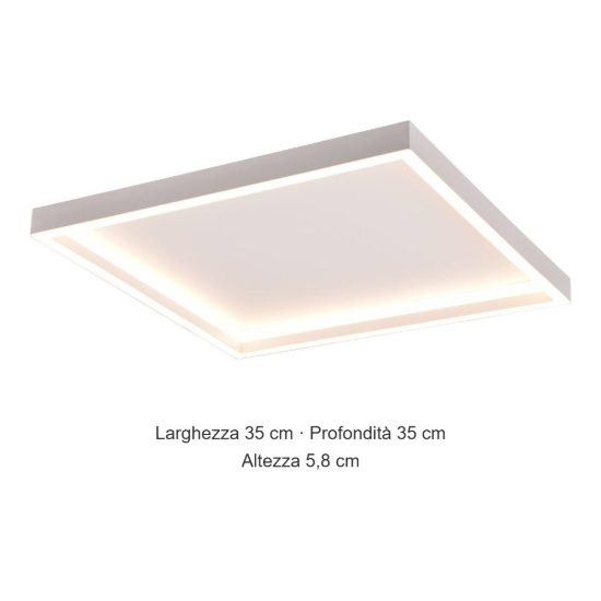 Plafoniera led 20w 3000k moderna quadrata con bordo in metallo bianco