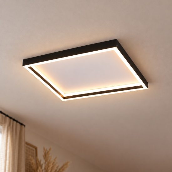 Plafoniera led 20w 3000k moderna quadrata con bordo in metallo nero
