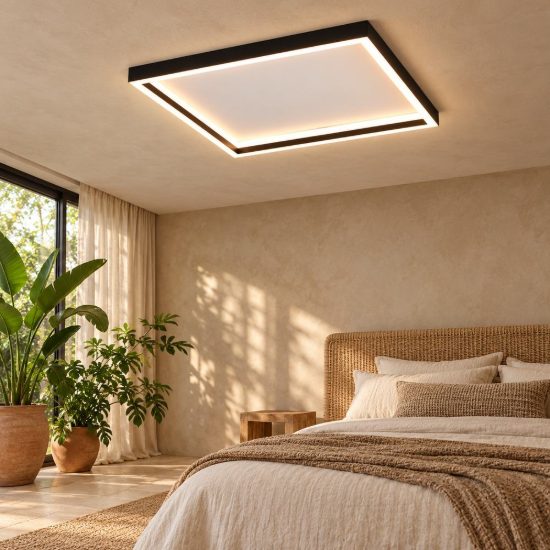 Plafoniera led 20w 3000k moderna quadrata con bordo in metallo nero