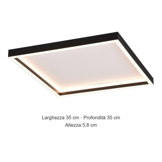 Plafoniera led 20w 3000k moderna quadrata con bordo in metallo nero